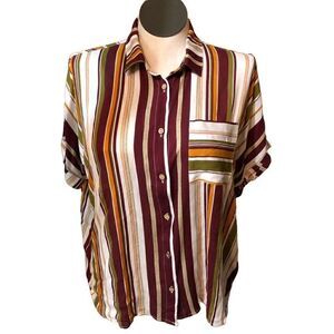 Polagram Blouse Womens M Striped Camp Shirt Explore Traveler Hostel